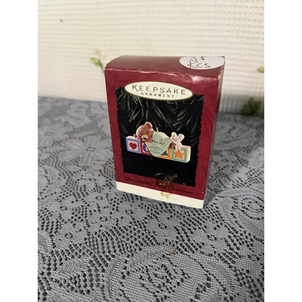 Hallmark Keepsake Grandchild's First Christmas 1995 Ornament Bear Blocks Bunny